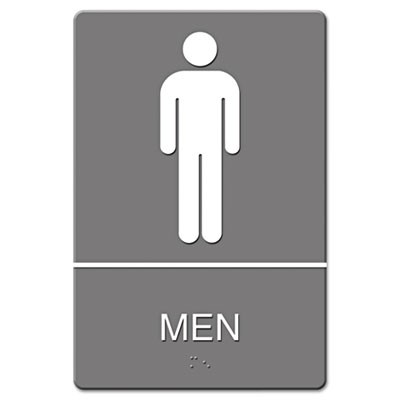 ADA Sign Men Restroom Symbol w/Tactile Graphic, Plastic, 6x9, Gray