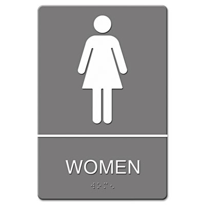 ADA Sign, Women's Restroom w/Tactile Graphic, Plastic, 6x9, Gray