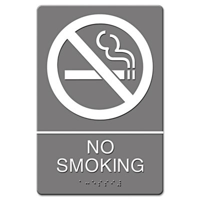 ADA Sign, No Smoking Symbol w/Tactile Graphic, Molded Plastic, 6x9, Gray