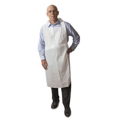 Disposable Medium-Weight Soft Embossed Poly Aprons, White, 28x46, Plastic
