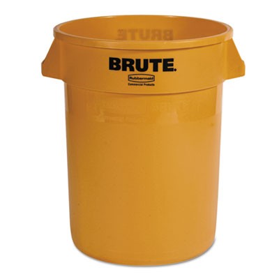 Brute Refuse Container, Round, Plastic, 32 gal, Yellow