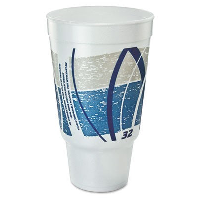 Impulse Hot/Cold Foam Drinking Cup, 32oz, Flush Fill, Printed, Blue/Gray, 16/Bag