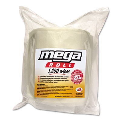 Mega Roll Wipes Refill, 8x8, White, 1200/Roll