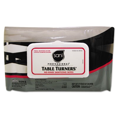 Table Turners No-Rinse Sanitizing Wipes, 8.2x9.8, White