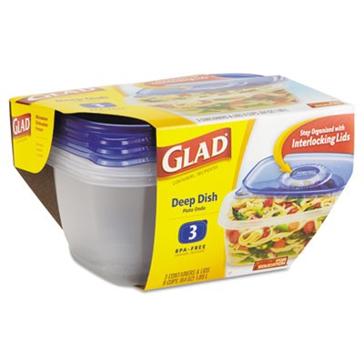 GladWare Deep Dish Food Container, 64 oz., Plastic, Clear, 6/3 Case 