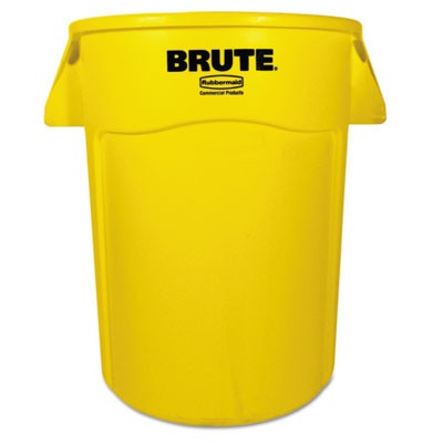 Brute Vented Trash Receptacle, Round, 44 gal, Yellow