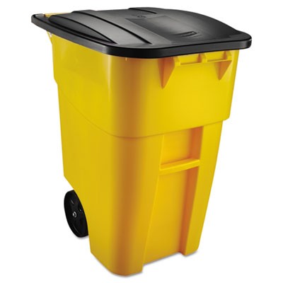 Brute Rollout Container, Square, Plastic, 50 gal, Yellow