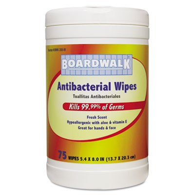 Antibacterial Wipes, 8x5 2/5, Fresh Scent, 75 per Canister, 6 per Carton