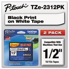 TZe Series Cartridge for P-Touch Labelers,.5"w, Black on White 2/pk