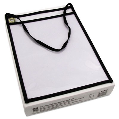Shop Ticket Holder with Strap, Black, Stitched, Both Sides Clear, 9x12