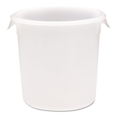 Round Storage Containers, White, 8 qt, 10 5/8"d x 10"dia, Polypropylene