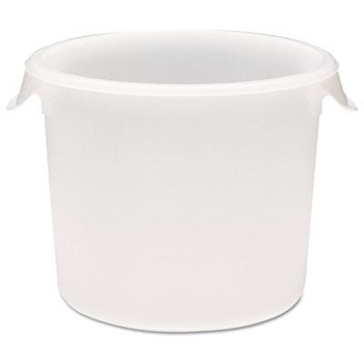 Round Storage Containers, Polypropylene, 6 qt, 10" Dia x 7-5/8"H, White