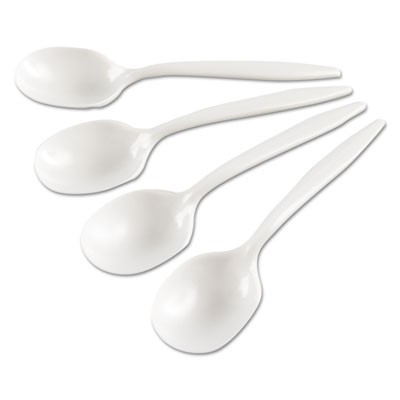 Medium-Weight Cutlery, Soup Spoon, White, 6 1/4", Plastic