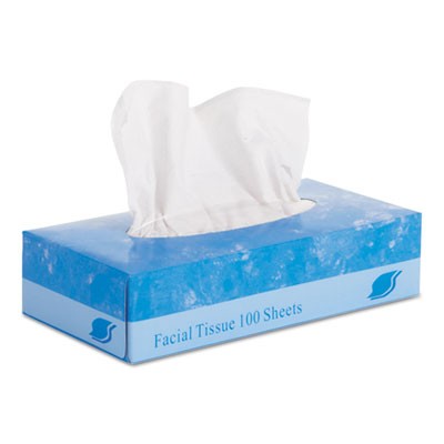 Facial Tissue, Flat Box, 2-Ply, 8" x 8.3", 100/Box