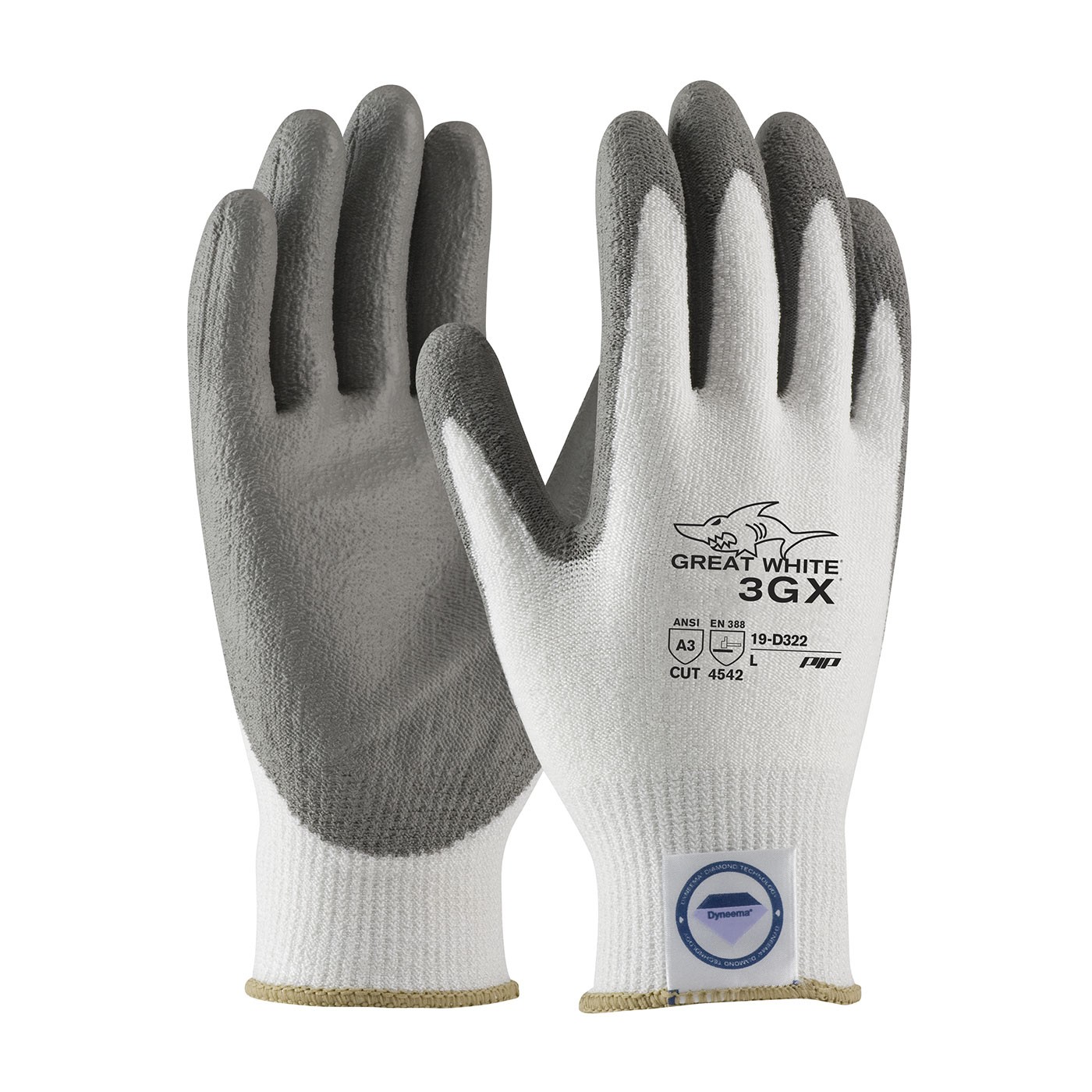 Glove DyneemaLycra White Gray Polyurethane Coated Palm XS 12PR/PKG 12/CS