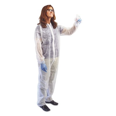 Disposable Coveralls with Collar, XL, White, Spun Bond Polypropylene