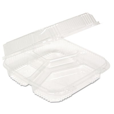 ClearView SmartLock Food Containers, 3-Comp., 8 13/64W x 8 11/32D x 2 29/32H