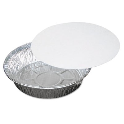2-PartAluminum Food Containers, Aluminum/White, 7dia x 1 3/4h