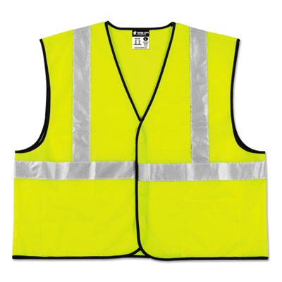 Class 2 Safety Vest, Lime Green w/Silver Stripe, Polyester, 3X-Large