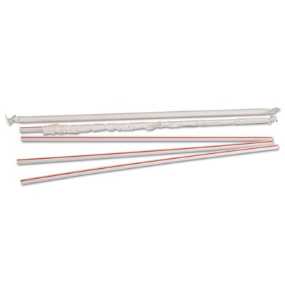 Wrapped Jumbo Straws, 10 1/4", White w/Red Stripes