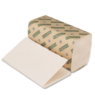 Green Folded Towels, Single-Fold, Natural White, 9x10