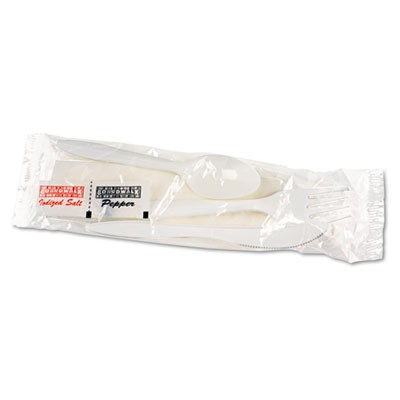 Cutlery Kit, Plastic Fork/Spoon/Knife/Salt/Pepper/Napkin, White