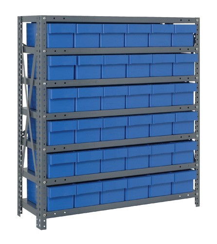 Closed 7 Shelf Unit with Super Tuff Drawers 24" x 36" x 39" Blue