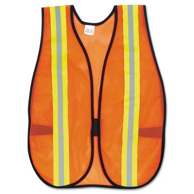 Orange Safety Vest, 2" Reflective Strips, Polyester, Side Straps, One Size