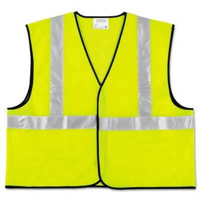 Class 2 Safety Vest, Fluorescent Lime w/Silver Stripe, Polyester, X-Large