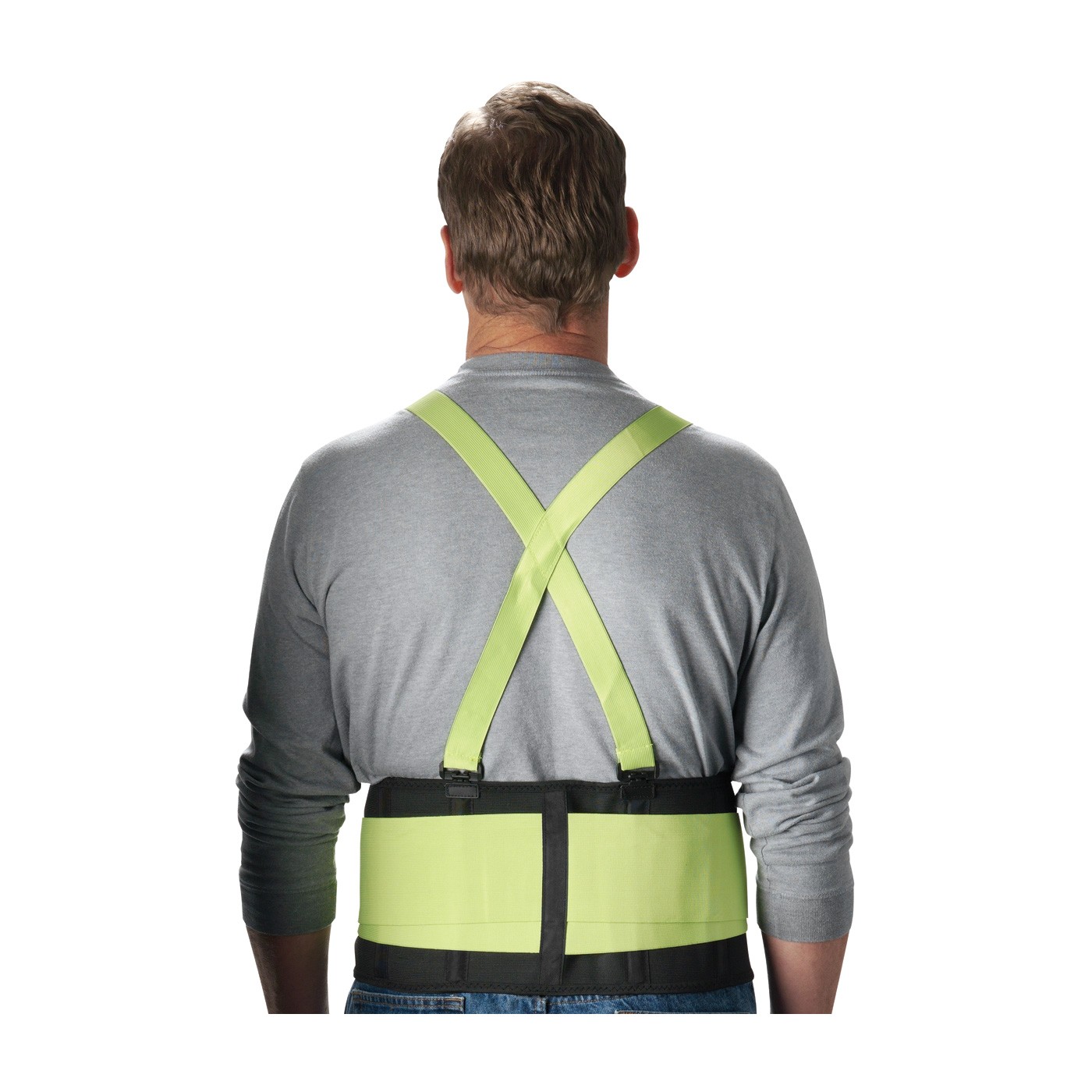 HI-VIS BACK SUPPORT BELT, X-LARGE, NYLON ELASTIC FABRIC W/ HI-VIS LIME YELL