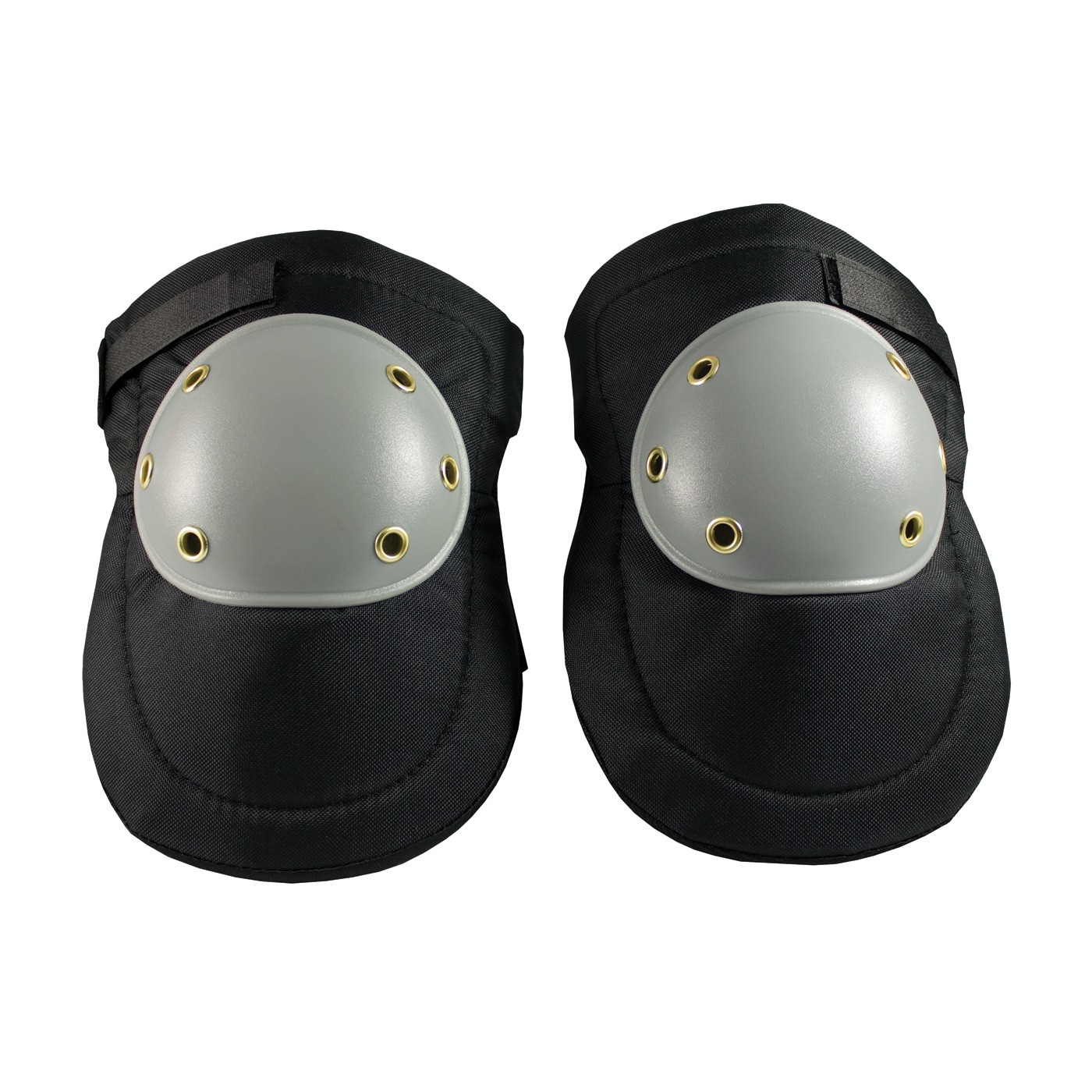 Knee Pads Hard Plastic Cap, Gray On Black Hook & Loop Close