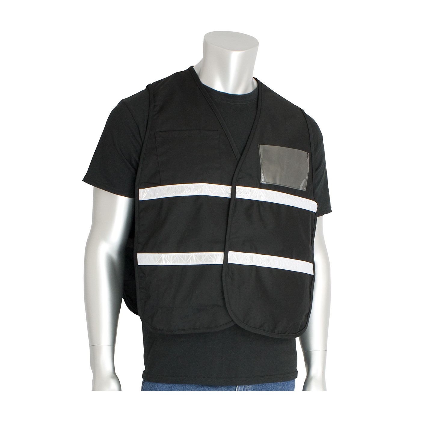 Non-ANSI IC Vest, Blk, Poly/Cotton H&L Closure, 1in. White Gloss Tape Size 5X-Large