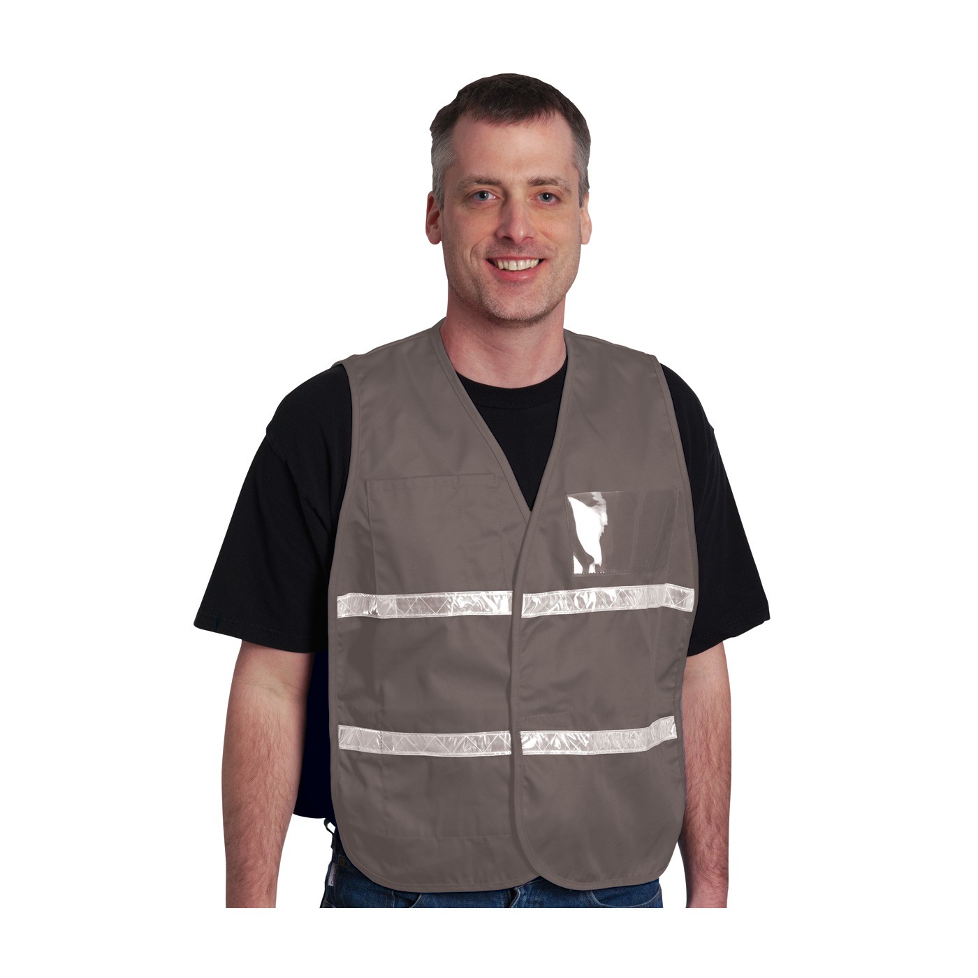 Non-ANSI IC Vest, Gry, Poly/Cotton, H&L Closure, 1in. White Gloss Tape Size 5X-Large