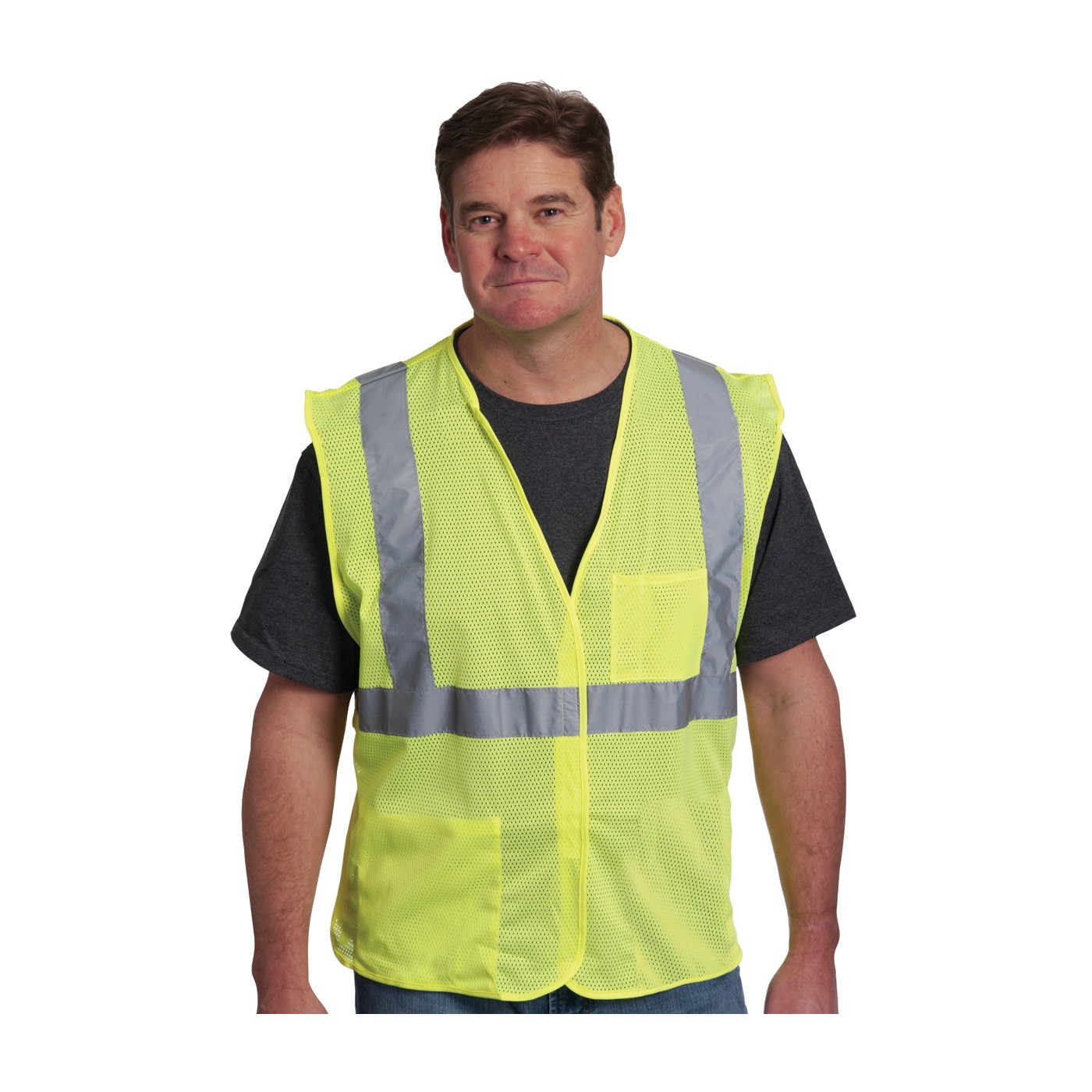 Class 2 Mesh Vest, 2 Pockets, H&L Closure, 2in. Tape, LY Size 4X-Large
