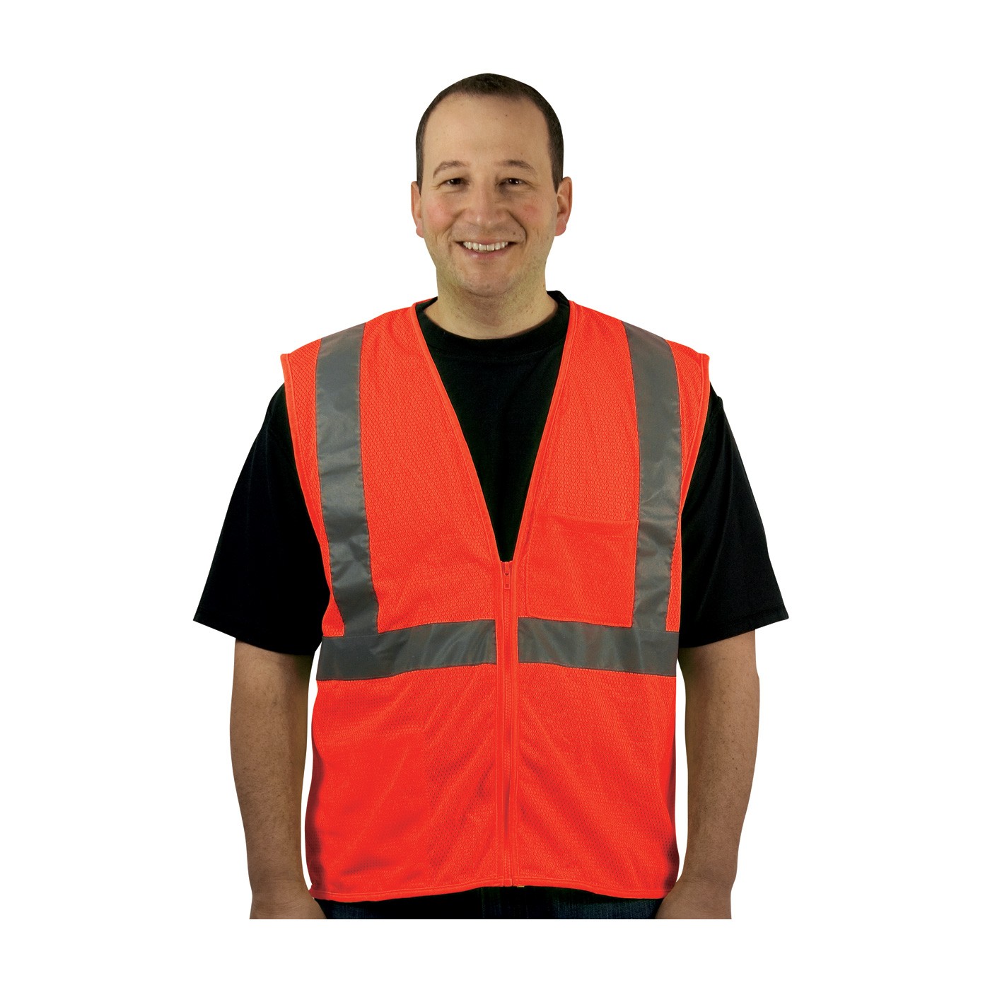 Class 2 Mesh Vest, 2 Pockets, Zipper Closure, 2in. Tape, OR Size X-Large