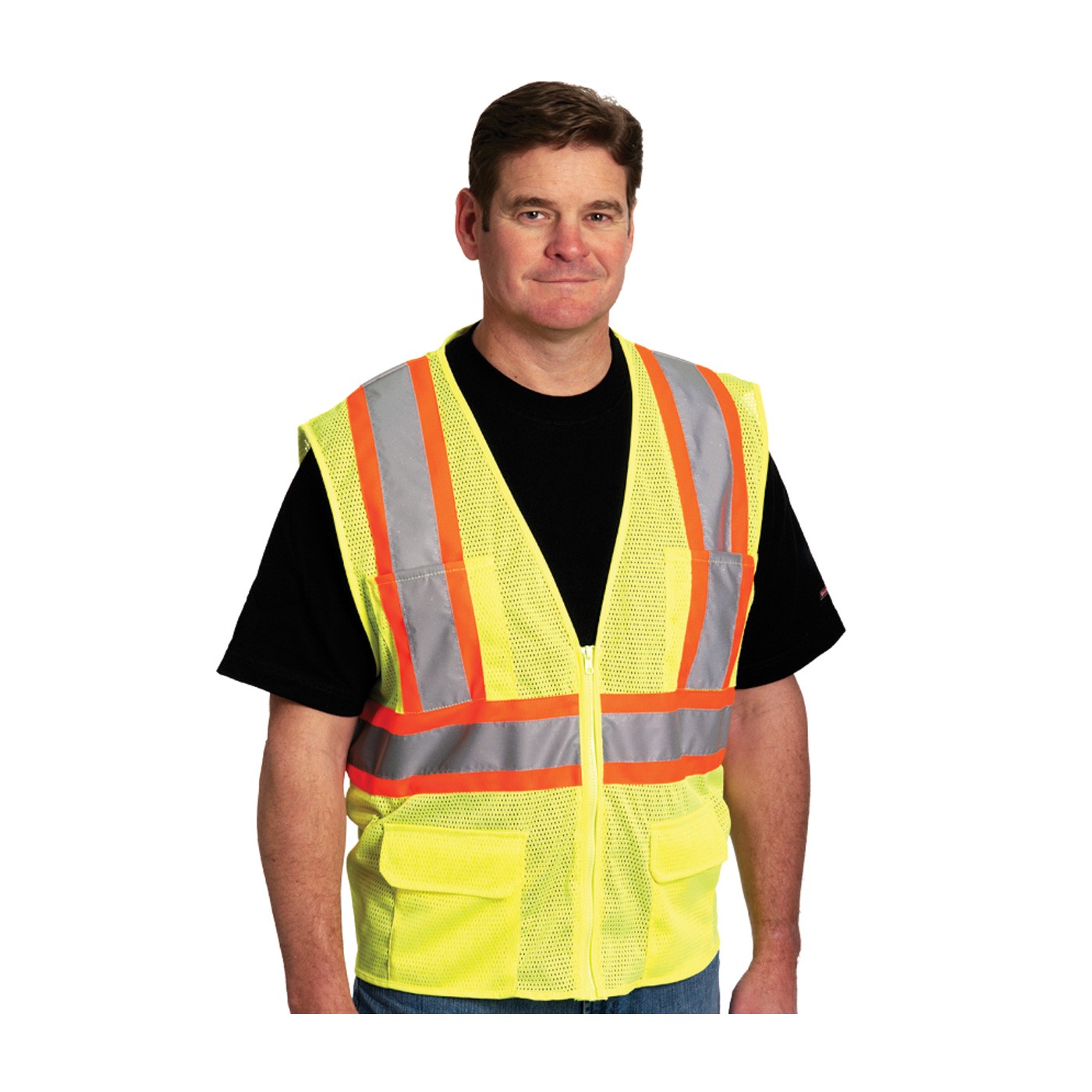 Class 2 Mesh Vest, 6 Pockets Zipper Closure Two Tone Tape, LY