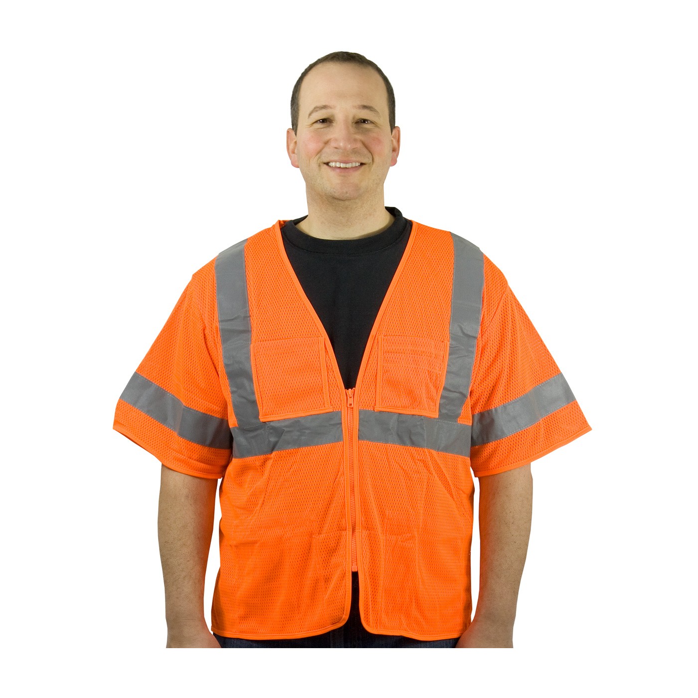  CLASS 3, ECONOMY MESH VEST, ZIPPER CLOSURE, 4 POCKET,ORANGE   Size 4X-Large