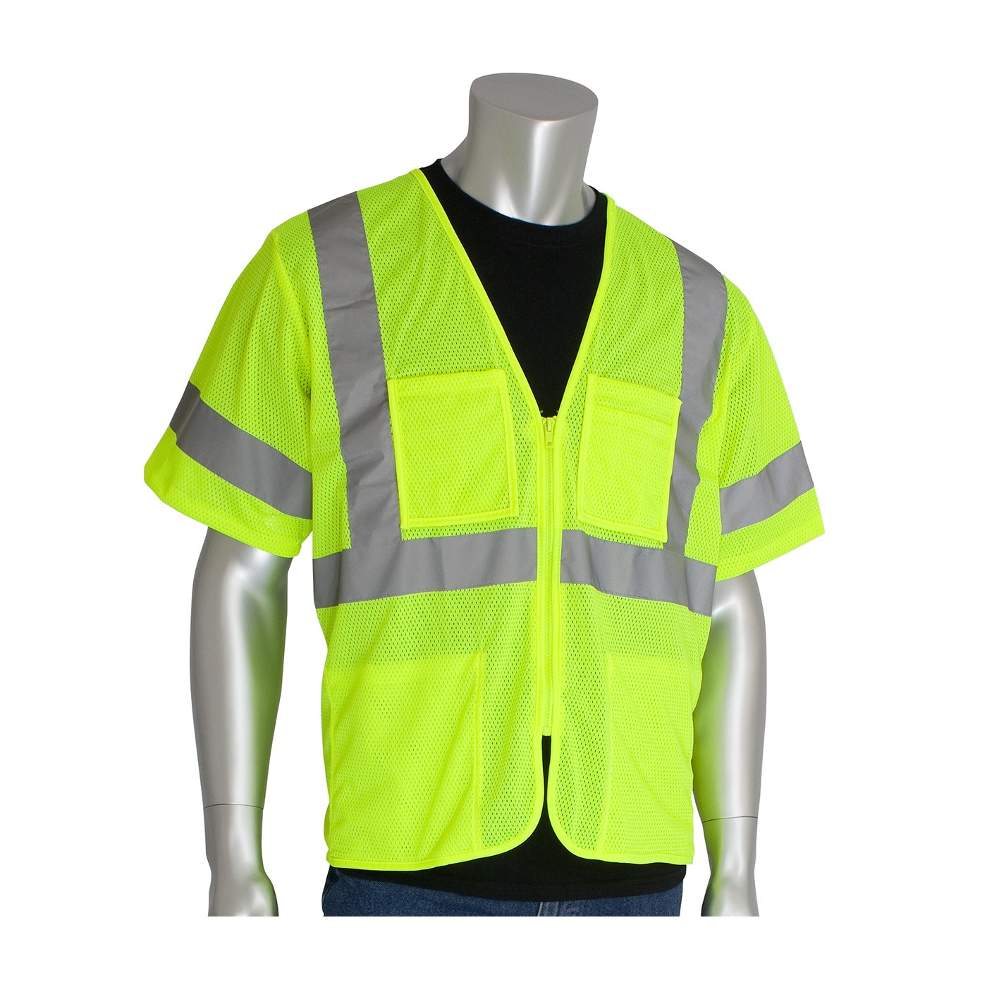  CLASS 3, ECONOMY MESH VEST, ZIPPER CLOSURE, 4 POCKET, YELLOW   Size 4X-Large