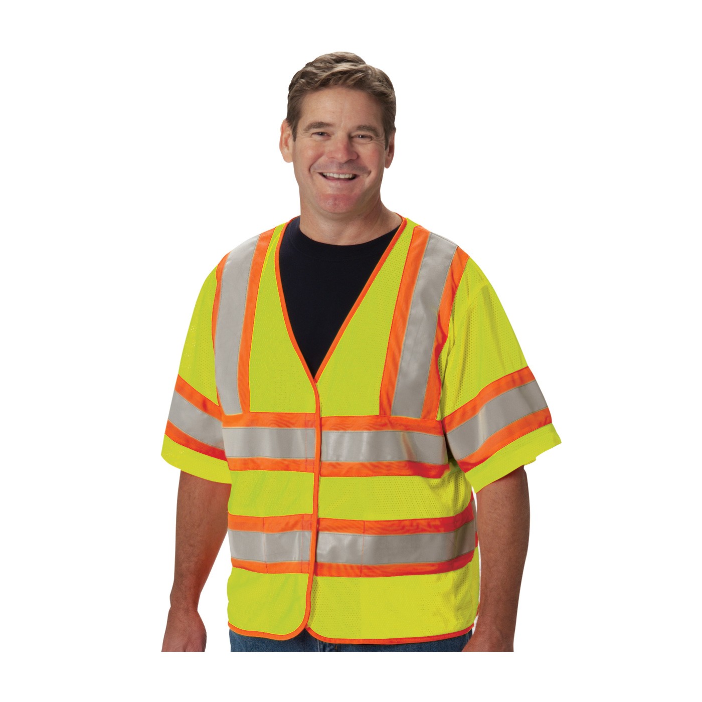 CLASS 3, FR TREATED MESH VEST, TWO TONE TAPE, HOOK AND LOOP CLOSURE, 2 POCKETS, LIME YELLOW  Size X-Large