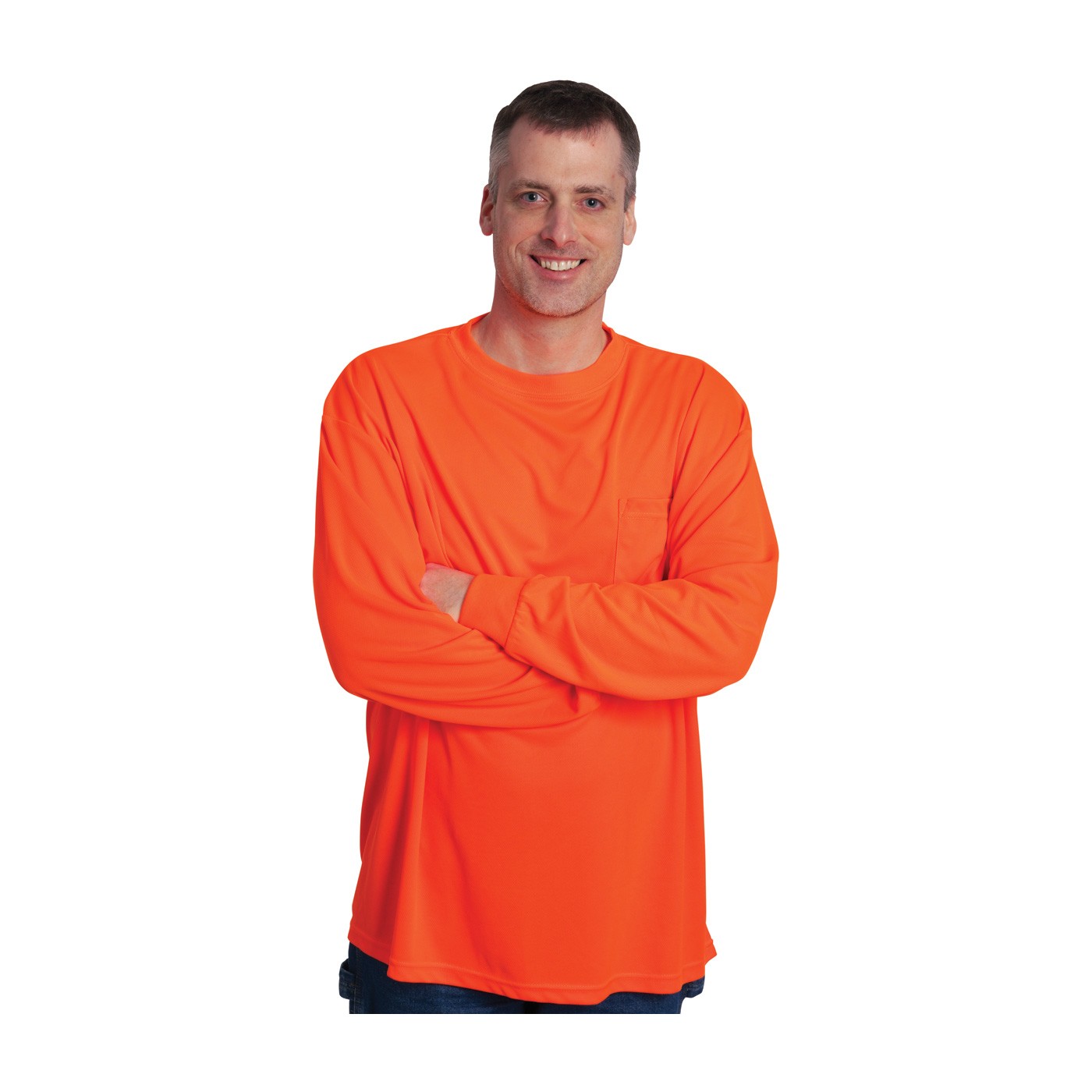 Non-ANSI, Long Sleeve T-shirt, Crew Neck, Chest Pocket, OR Size 3X-Large
