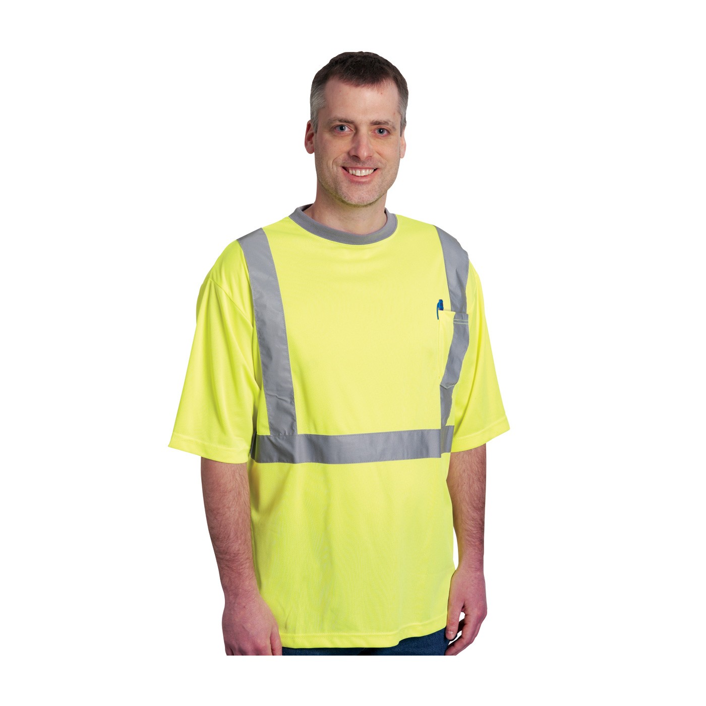 Class 2 Short Sleeve T-shirt, Crew Neck, Chest Pocket, LY Size X-Large