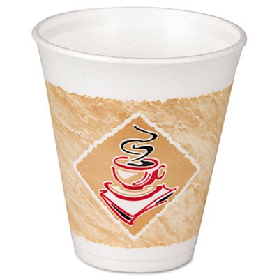 Foam Hot/Cold Cups, 8 oz, White w/Brown & Green