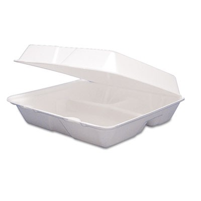 Hinged Food Container, Foam, 3-Compartment, 9-1/2x9-1/4x3
