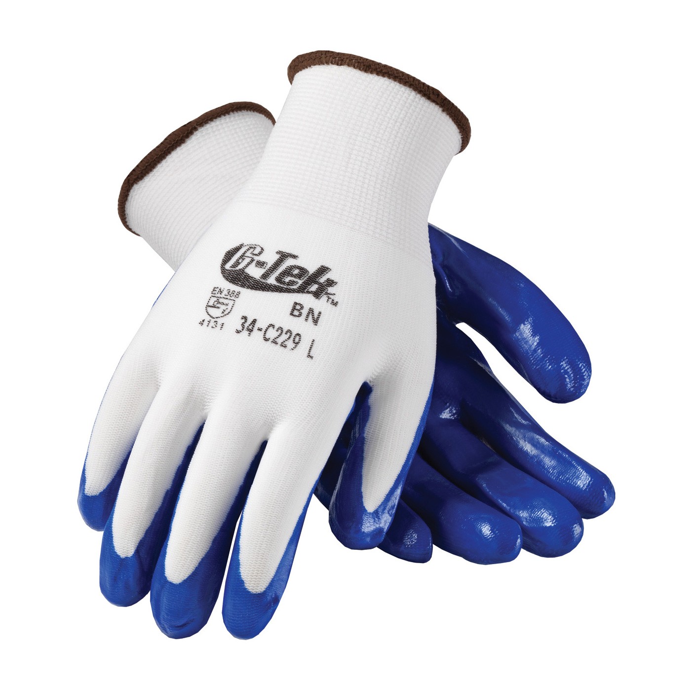 G-Tek, 13G Wht. Nylon Shell, Bl. Solid Nitrile Coated Palm Size Large