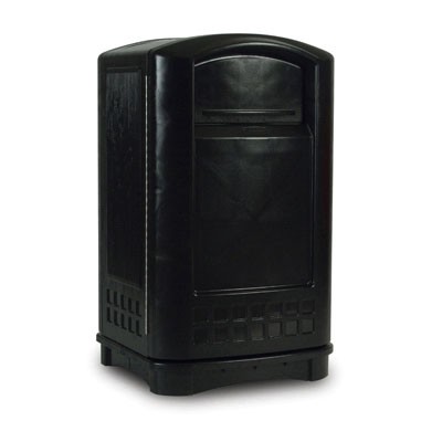 Plaza Indoor/Outdoor Waste Container, Rectangular, Plastic, 50 gal, Black