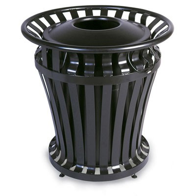 WeatherGard Series Container, Round, Steel, 32 gal, Black
