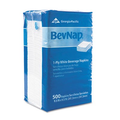 Beverage Napkins, 1-Ply, 9-1/2x9-1/2, White