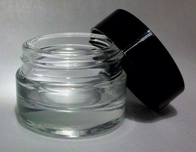 Jar Glass Clear .13 OZ thick base W/Caps Black 756/CS