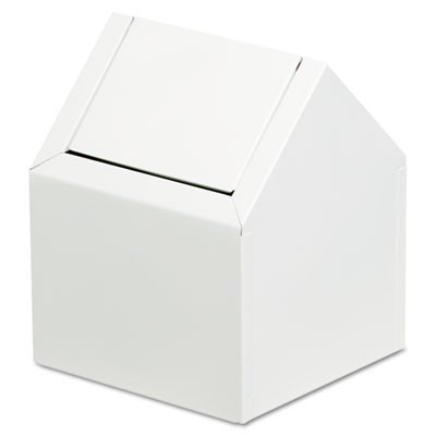 Sanitary Napkin Floor Receptacle, Double Entry Swing Top, Metal, White