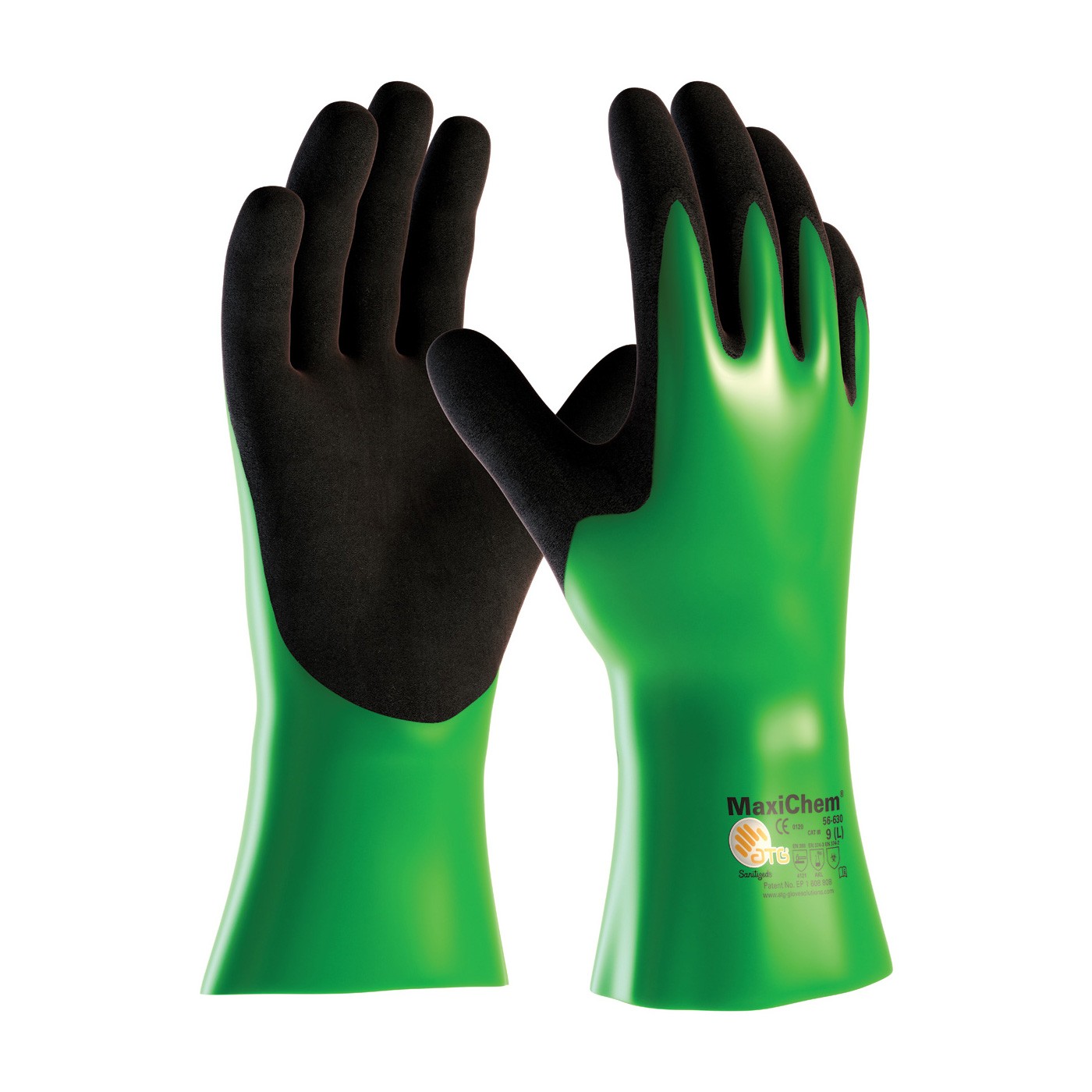 MaxiChem, Nylon/Lycra Liner, Grn/ Blk. Nitrile Blnd, Full Coat,12 In. Size Large